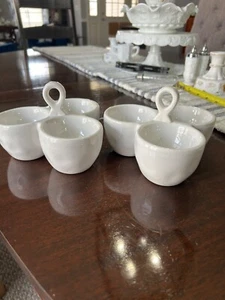 2er Set glänzend weiß Keramik Dipschale Schmuck Tablett mit Tragegriffen - Bild 1 von 9