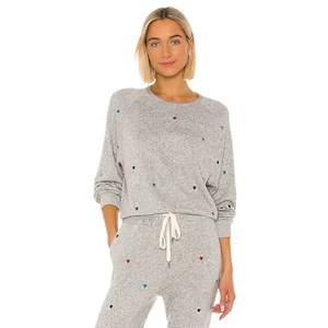 Rails Mika Sweatshirt Melange Gray Embroidered Rainbow Hearts Womens Size Small - Picture 1 of 12