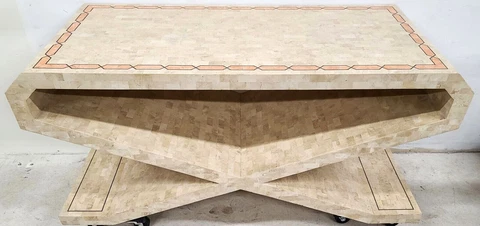 Signed Vintage Tessellated Stone Console Sofa Dining Table Base Cover