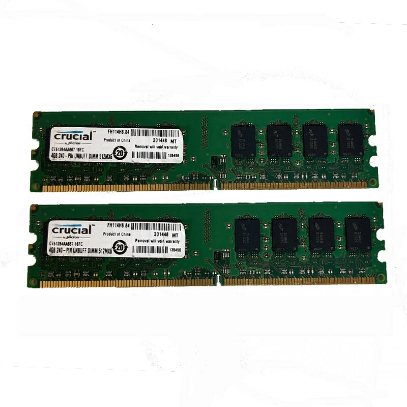 Crucial  2x 4GB 2RX8 PC2-5300U DDR2 667Mhz 240Pin UDIMM Desktop Memory RAM*-// - Image 1 of 1