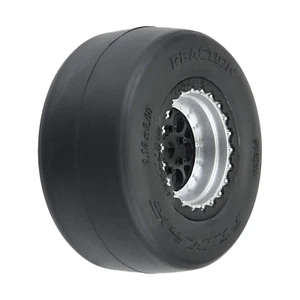 1/16 Reaction Rear Tires MTD 8mm Black/Silver (2): Losi Mini Drag - Picture 1 of 1