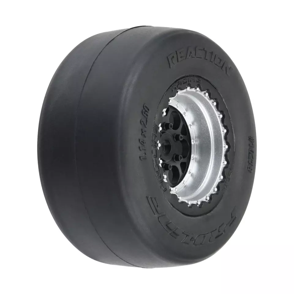 1/16 Reaction Rear Tires MTD 8mm Black/Silver (2): Losi Mini Drag - Image 1 of 1