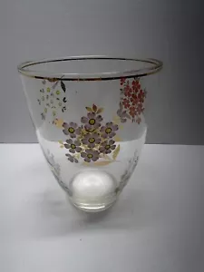 Jarrón bohemio vintage de vidrio transparente pintado a mano esmaltado con flores y adornos dorados - Imagen 1 de 5
