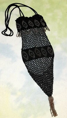 Antique Drawstring Micro Seed Bead Purse~Tassel Silk Lined~Flapper Roaring 20's - Image 1 of 4