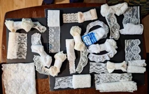 Lot of 17 Pcs Sewing Craft White & Ivory Lace 33+ Yards - Picture 1 of 1