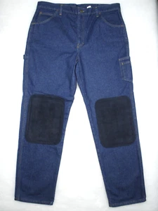 JD AMERICAN WORKWEAR Vtg Dark Wash Blue Suede Knee Patch Pocket JEANS 40x32 - Picture 1 of 12
