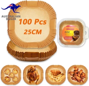 Air Fryer Liners, 100Pcs Air Fryer Liners Square-9.8Inch/25Cm*4.5Cm, Non-Stick A - Picture 1 of 12