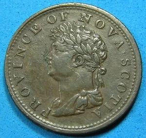1823 Nova Scotia 1/2 Penny Token Engrailed Edge, 9.1 gr, Free S/H after 1st item - Picture 1 of 2
