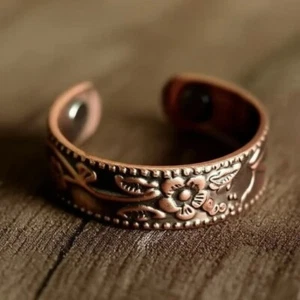 Solid Copper Magnetic Ring Arthritis Relief Adjustable Woman Man Ring Flower - Picture 1 of 3