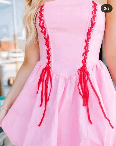 Abito Lena Taglia Mediun Rosa Con Lacci Rosso Velluto Cravatte San Valentino Bolla