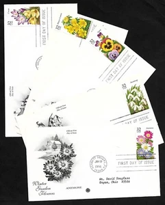 #3025-3029 32c - Winter Garden Flowers - Set of 5 PCS FDCs w/ Info Pages - Picture 1 of 7
