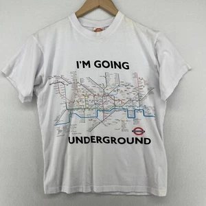 Vtg 90s I'M GOING UNDERGROUND Shirt Adult S Tube Subway London 90s White - Picture 1 of 13