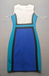 CALVIN KLEIN Mod Retro Color Panel Zipper A-line Business Dress Womens Size 2 - Picture 1 of 4