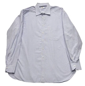 Luigi Borrelli Napoli Dress Shirt 18 45 Blue Check Button Down Made In Italy - Picture 1 of 16