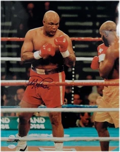 George Foreman Hand Signed Autographed 16X20 Photo Fighting Stance OA JSA CREASE - Picture 1 of 3