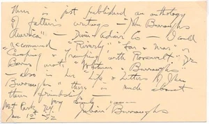 Julian Burroughs / Nota autógrafa firmada - Imagen 1 de 1