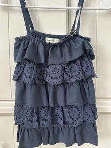 NWT Abercrombie Kids Size XL Navy Blue Sleeveless Tank Top Shirt Ruffle Eyelet - Picture 1 of 3