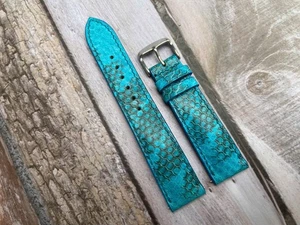 Size 22mm/20mm, Leather/Skin Snake Watch Strap Band Blue, Custom Strap - Picture 1 of 13