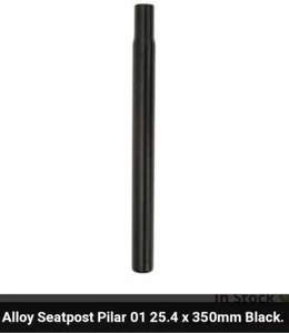 NEW BLACK ALLOY BICYCLE SEAT POST 25.4X350MM LONG (SILVER/CHROME ALSO) - Picture 1 of 3