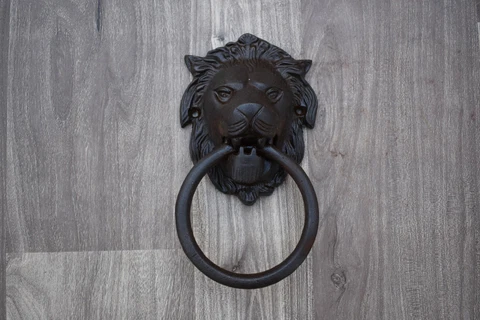 Vintage Victorian Lion Head cast Iron door gate Chest Ring Pull Handle Cover