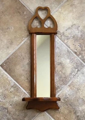 Vintage Farmhouse Entry Wooden Wall Mirror with Shelf and 3 Heart Cutouts 22.5" - Image 1 of 4