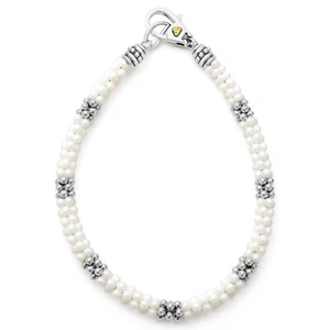 LAGOS Bracciale Ceramica Stazione Caviale Bianco in Argento Sterling M (7) - Foto 1 di 6