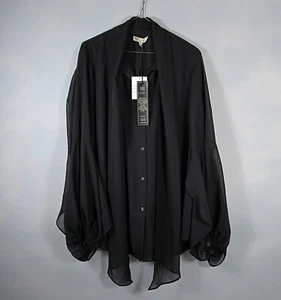 DG2 Diane Gilman Blouse XL Black Sheer Sash Collar Boho Artsy Witchy Gothic NWT - Picture 1 of 7