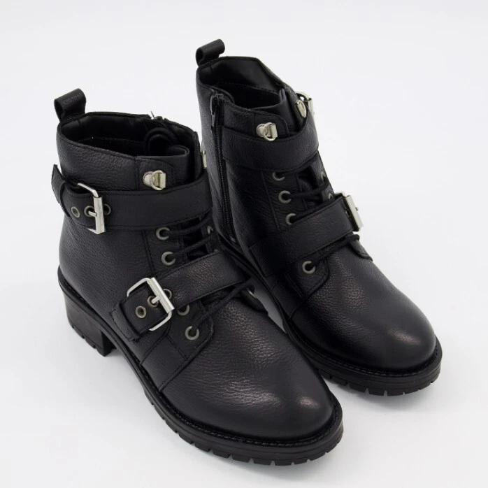 Botas al tobillo planas de cuero genuino Ravel para mujer con hebilla y cremallera negras UK 4 EU 37 NUEVAS Foto 1 de 4