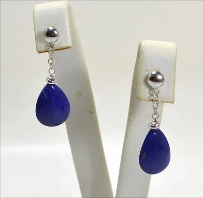 ORECCHINI IN ORO BIANCO 18 KT CON GOCCIA IN LAPIS PENDENTI OBHT 0123 - Immagine 1 di 3