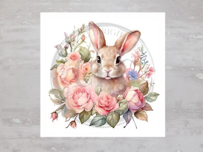 Bloque de edredón de costura artesanal panel de tela rosas repollo rosa conejito de Pascua marrón A674 Foto 1 de 4