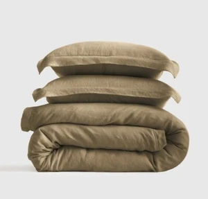 NWT! Quince European Linen Flange Aloe Duvet Cover & 2 Shams! Full/ Queen(913) - Picture 1 of 13