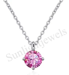 Certified 2.60 Ct Treated Round Cut Pink Diamond Solitaire Pendant in 925 Silver - Picture 1 of 4