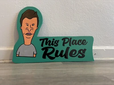 Letrero de punta de peluquería de tatuaje Butthead This Place Rules Foto 1 de 4