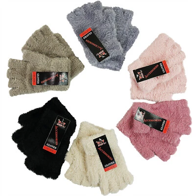 Ladies Womens Fingerless Stretchy Gloves Fleecy Brushed Winter Warm One-Size - Image 1 of 4
