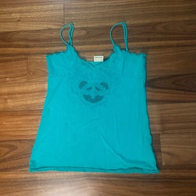 Volcom Reality Bites Tank Top Embroidered Teal Green Sleeveless Size M - Image 1 of 4