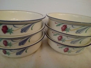 LENOX POPPIES ON BLUE Soup cereals bowls~6 1/4" Stoneware set of 7 (see photos) - Picture 1 of 11