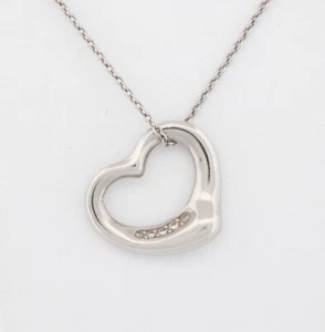 Tiffany & Co. Elsa Peretti Open Heart Platinum Pendant with Diamond and Chain - Picture 1 of 7