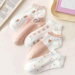 Womens Socks 5 Pairs Floral & Bunny Print Socks, Cute & Lightweight Low Cut - Picture 1 of 3