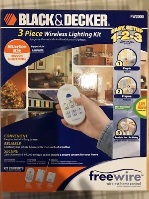 NUEVO ~ Kit de iluminación inalámbrica Black & Decker FREE WIRE 3 piezas modelo FW2000 Foto 1 de 4