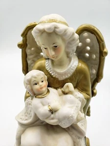 Christmas Music Box Porcelain Angel & Baby Jesus Vintage Gold White Silent Night - Picture 1 of 7