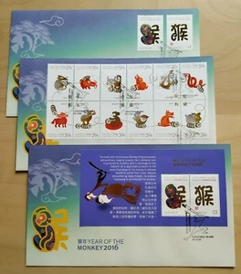 2016 Christmas Island Zodiac Animals Lunar Year of the Monkey FDC (3 covers set) - Picture 1 of 8