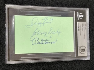 Tarjeta de índice firmada Bobby Doerr Johnny Peksy & Dwight Evans con certificación Beckett - Imagen 1 de 2