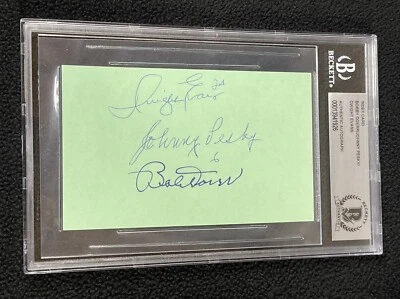 Bobby Doerr Johnny Peksy & Dwight Evans Signed Index Card Beckett Certified - Image 1 of 2