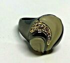 Vintage Black & Gold Metal Rhinestone Diamante Ring 1980' Size L1/2