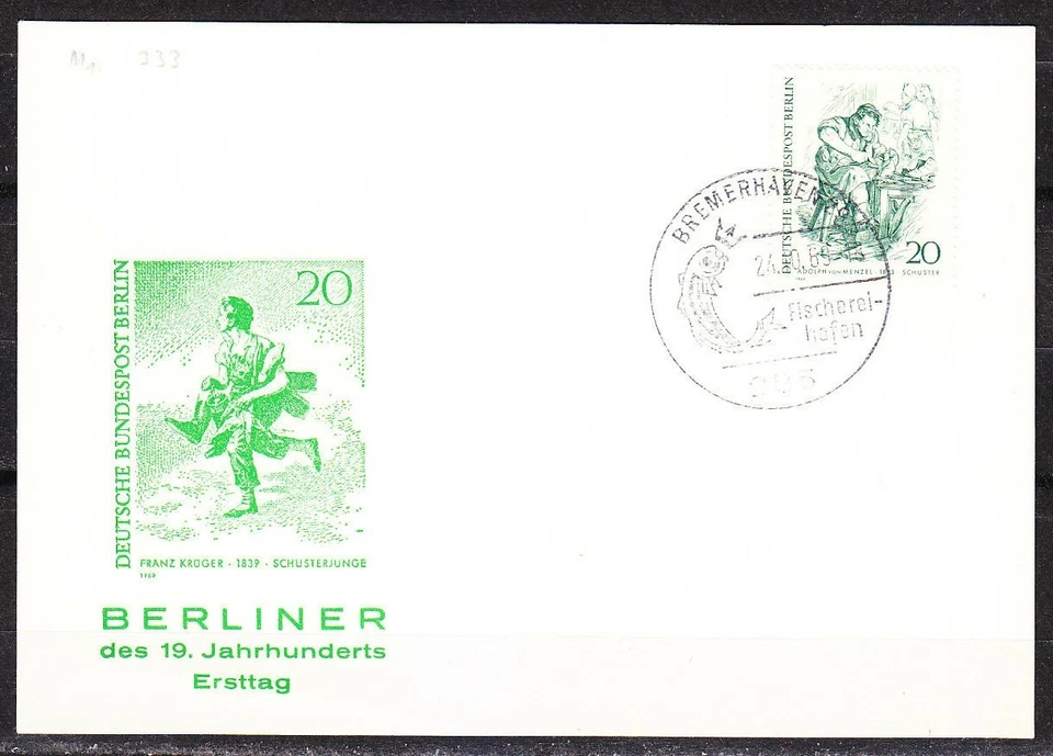 Berlin 1969 Berliners FDC card Mi 334 Sc 9N271 shoemaker stempel - Image 1 of 1