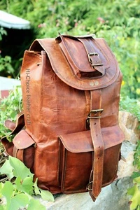 Leder Rucksack Laptoptasche Echt Rucksack Reise Herren Braun Vintage Herren Neu - Bild 1 von 8
