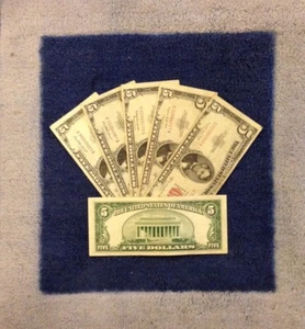 ☆$5 Five Dollar Red Seal Lincoln Dollars ☆Red Certificate Old Money☆1953 1963☆ - Picture 1 of 3