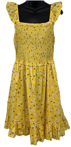 Abito donna Kate Spade giallo floreale medio smanicato smocked volant estivo
