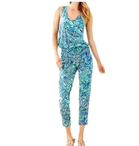 Lilly Pulitzer Paulina Jumpsuit Medium Bennet Blue Sleeveless Preppy Resortwear - Picture 1 of 5