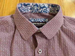 Camisa de Vestir Informal Johnston & Murphy Roja Geométrica Puño Abatible Algodón A Medida S - Imagen 1 de 8